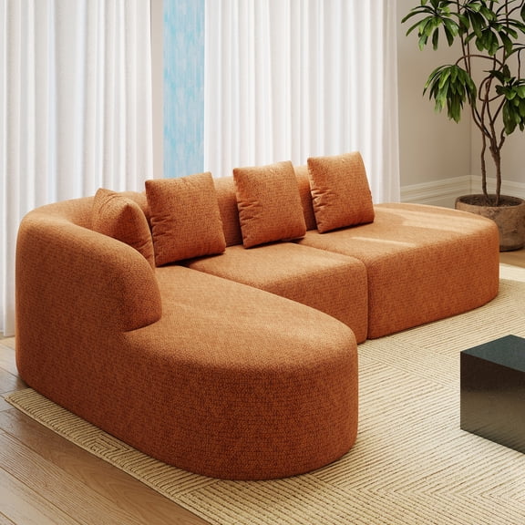 Daluvenix 114" L-Shaped Modular Sectional Sofa, Boneless Cloud Couch with Rounded Edges and Left Chaise, Brown