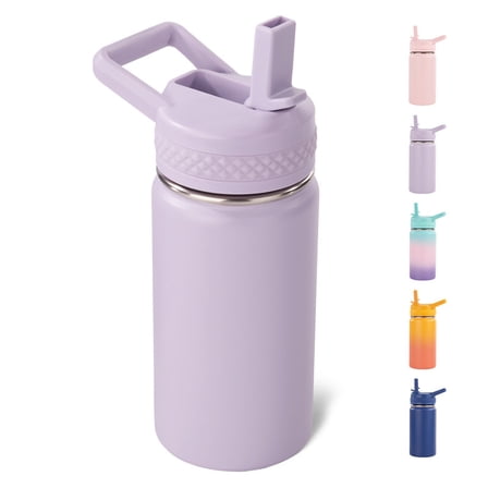 Daluvenix 12 oz Kids Water Bottle, Toddler Water Bottle 2-in-1 Straw and Chug, Stainless Steel Insulated Bottle for Kids, BPA-Free, Leak-Proof, Purple