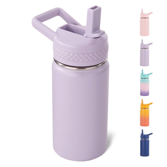 Daluvenix 12 oz Kids Water Bottle, Toddler Water Bottle 2-in-1 Straw and Chug, Stainless Steel Insulated Bottle for Kids, BPA-Free, Leak-Proof, Purple