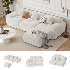 Daluvenix 122" Modern L Shaped Modular Sectional Sofa, Chenille Modular Cloud Couch for Living Room with Deep Seat, 4 Seater Convertible Cloud Couch Sofa Set, No Assembly Required, Beige