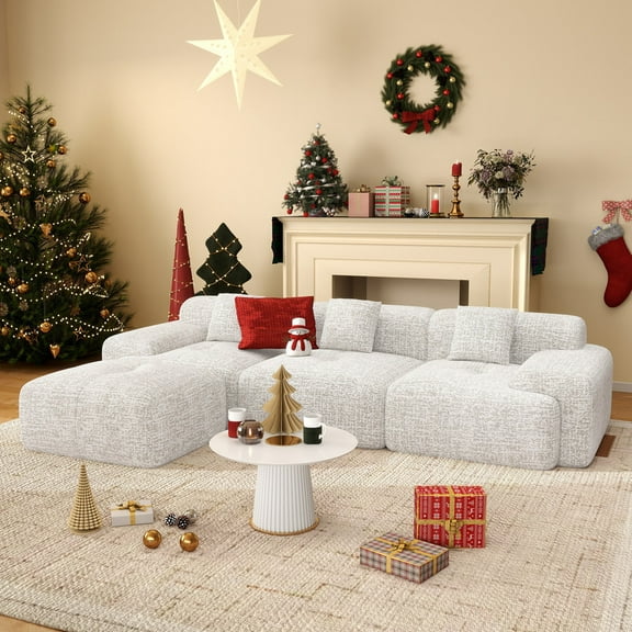 Daluvenix 122" Modern L Shaped Modular Sectional Sofa, Chenille Modular Cloud Couch for Living Room with Deep Seat, 4 Seater Convertible Cloud Couch Sofa Set, No Assembly Required, Beige