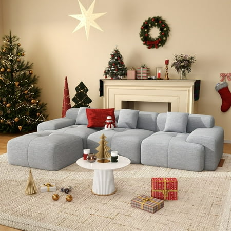 Daluvenix 122" Modern L Shaped Modular Sectional Sofa, Chenille Modular Cloud Couch for Living Room with Deep Seat, 4 Seater Convertible Cloud Couch Sofa Set, No Assembly Required, Grey