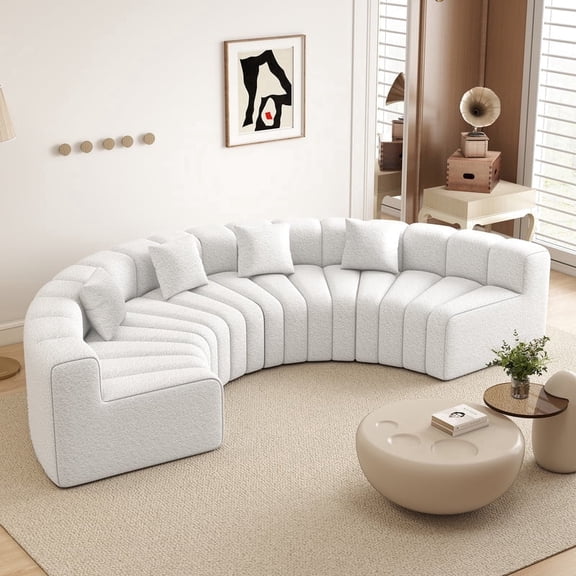 Daluvenix 128'' Round Curved Sofa, 4 Seater Round Modular Sectional Sofa, Velvet Boneless Couches for Living Room, No Assembly Required, White