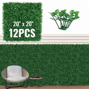 Daluvenix 12Pcs 20x20 Grass Wall Panels, Artificial Boxwood Hedge Wall, Faux Greenery Backdrop for Privacy Fence & Decor, Indoor Outdoor Use