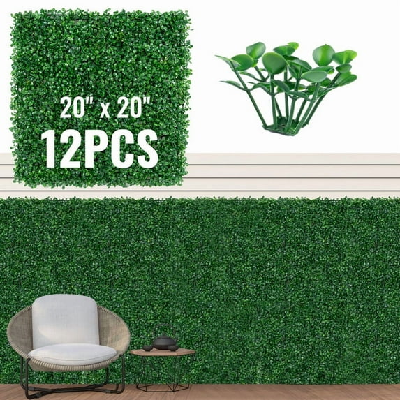 Daluvenix 12Pcs 20"x20" Grass Wall Panels, Artificial Boxwood Hedge Wall, Faux Greenery Backdrop for Privacy Fence & Decor, Indoor Outdoor Use