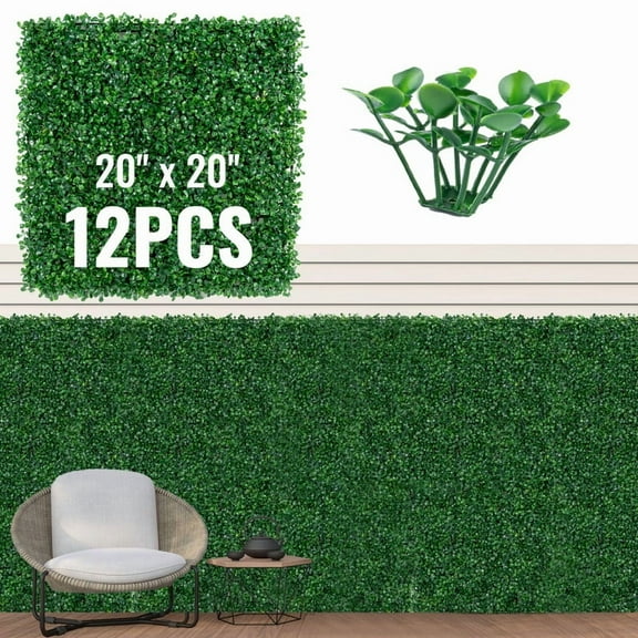 Daluvenix 12Pcs 20"x20" Grass Wall Panels, Artificial Boxwood Hedge Wall, Faux Greenery Backdrop for Privacy Fence & Decor, Indoor Outdoor Use