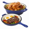 thumbnail image 1 of Daluvenix 2 in 1 Cast Iron Dutch Oven Pot with Skillet Lid, 3+1.5qt Enamel Dutch Oven Dual Handle, All-in-One Cookware, Blue, 1 of 7
