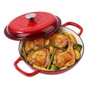 Daluvenix 3qt Enameled Cast Iron Braiser, Non Stick Enameled Cast Iron Skillet with Lid, Dutch Oven Skillet with lid for Cooking & Stewing Red