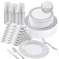 thumbnail image 1 of Daluvenix 350 Pcs Sliver Dinnerware Set, Sliver Plastic Plates with Sliver Lace Rim Design, Sliver Disposable Dinnerware Set for Wedding, Party and Graduation, 1 of 9