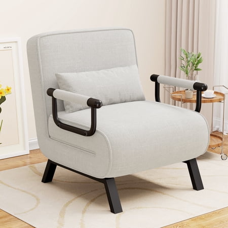 Daluvenix 4 in 1 Convertible Sofa Bed Sleeper Chair with a Pillow, 5 Position Modern Single Person Chaise Lounge Couch , Linen Folding Bed for Living Room Office, Light Grey