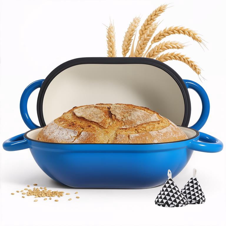 Daluvenix 2qt Dutch Oven for Bread Baking, Enameled Cast Iron Bread Oven with Lid, Non Stick, Blue