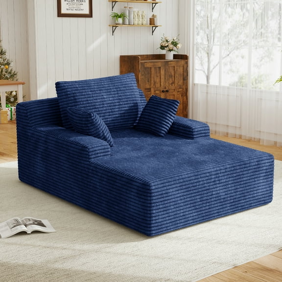 Daluvenix 51 Inch Chaise Lounge Chair Indoor Oversized Corduroy Upholstered Boneless Sofa Bed Deep Seat Sleeper Couch Reading Chairs Cloud Sofas Couches for Living Room