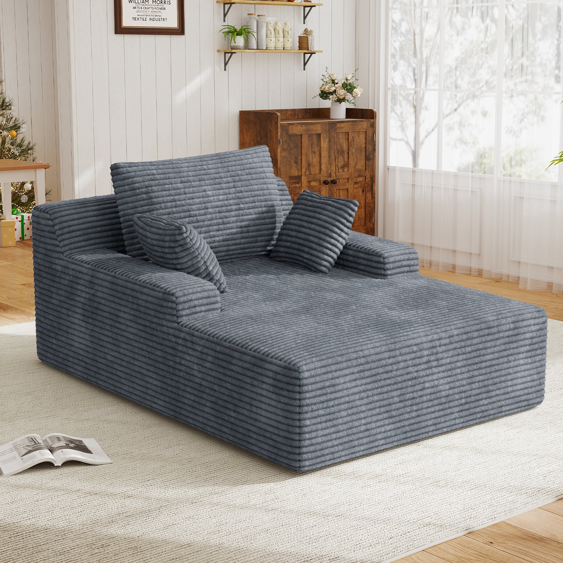 Daluvenix 51 Inch Chaise Lounge Chair Indoor Oversized Corduroy Upholstered Boneless Sofa Bed Deep Seat Sleeper Couch Reading Chairs Cloud Sofas Couches for Living Room