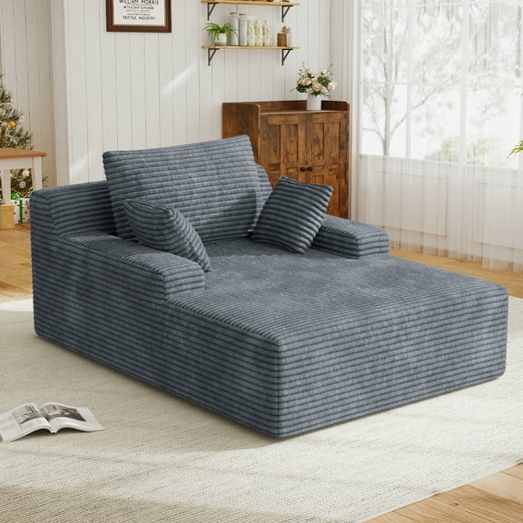 Daluvenix 51 Inch Chaise Lounge Chair Indoor Oversized Corduroy Upholstered Boneless Sofa Bed Deep Seat Sleeper Couch Reading Chairs Cloud Sofas Couches for Living Room