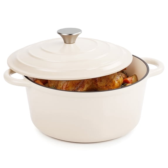 Daluvenix 6qt Enameled Cast Iron Dutch Oven Pot with Lid for Bread,Non-Stick Cookware with Dual Handles for Cooking & Roasting, Beige