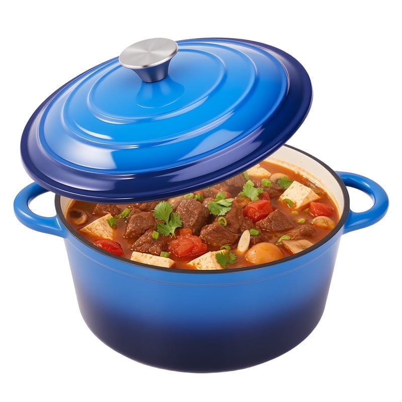 Daluvenix 6qt Enameled Cast Iron Dutch Oven PoT with lid for Bread Non Stick Cookware with Dual Handles for Cooking Roasting Blue