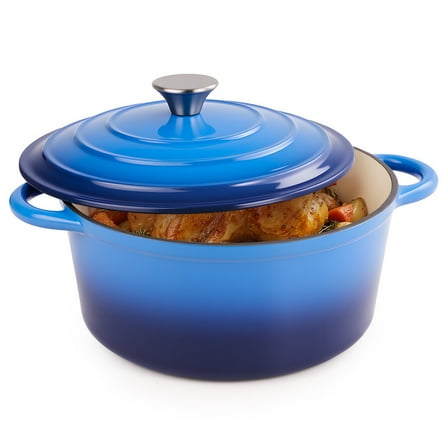 Daluvenix 6qt Enameled Cast Iron Dutch Oven Pot with Lid for Bread,Non-Stick Cookware with Dual Handles for Cooking & Roasting, Blue