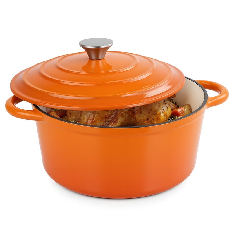 Daluvenix 6qt Enameled Cast Iron Dutch Oven PoT with lid for Bread Non Stick Cookware with Dual Handles for Cooking Roasting Blue