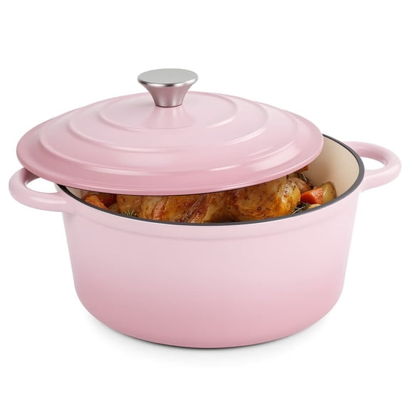 Daluvenix 6qt Enameled Cast Iron Dutch Oven Pot with lid for Bread,Non-Stick Cookware with Dual Handles for Cooking & Roasting, Pink
