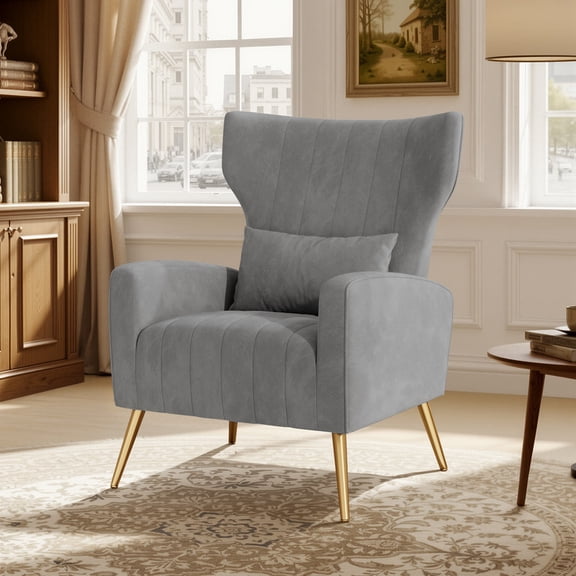 Daluvenix Accent Chair for Living Room, Arm Chair with Pillow, Single Sofa Lounge Chair for Bedroom & Reading Room, Grey