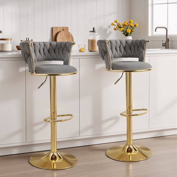 Daluvenix Velvet Bar Stools Set of 2, Counter Height Barstools with Low Back, Gold 360° Swivel Bar Stool ,Counter Height Bar Chairs for Kitchen Island, Pub,Dark Grey