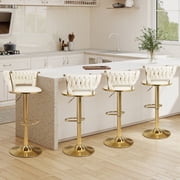 Daluvenix Velvet Bar Stools Set of 4, Counter Height Barstools with Low Back, Gold 360  Swivel Bar Stool ,Counter Height Bar Chairs for Kitchen Island, Pub,Beige