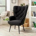 thumbnail image 1 of Daluvenix Adjustable Legs Accent Chair, Velvet/Leather Upholstery, High Wide Armrest & Thick Pad, 300LBS Weight Capacity Single Sofa, Black, 1 of 6