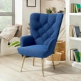 thumbnail image 1 of Daluvenix Adjustable Legs Accent Chair, Velvet/Leather Upholstery, High Wide Armrest & Thick Pad, 300LBS Weight Capacity Single Sofa, Blue, 1 of 6