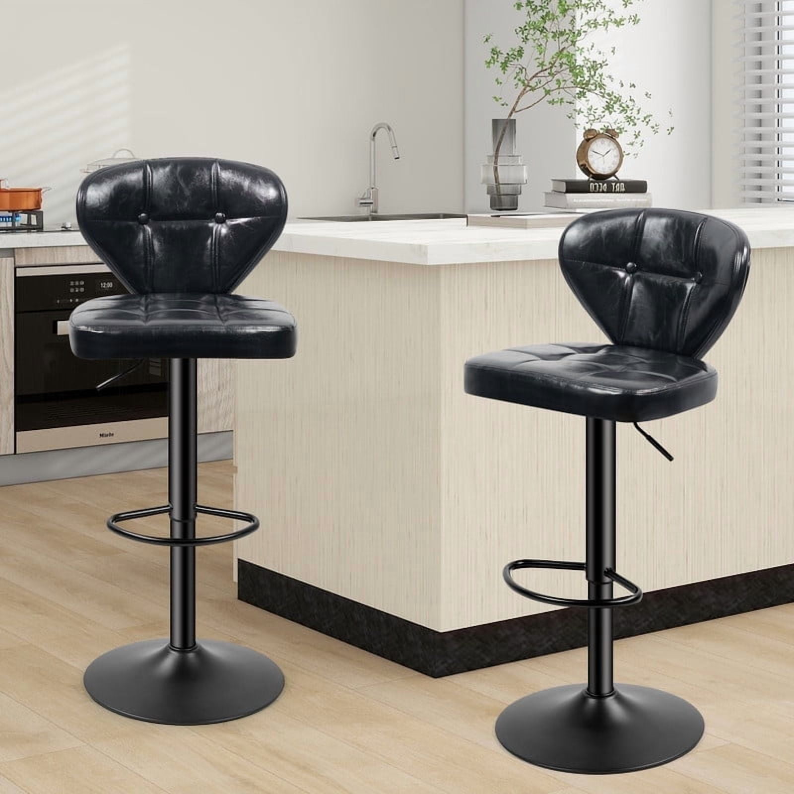 Daluvenix Bar Stools with Back Sets of 2 ,Modern Barstools Adjustable Faux Leather Upholstered Swivel Bar Stools, Counter Height Bar Chairs with Back for Kitchen Island, Black