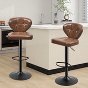 Daluvenix Bar Stools with Back Sets of 2 ,Modern Barstools Adjustable Faux Leather Upholstered Swivel Bar Stools, Counter Height Bar Chairs with Back for Kitchen Island,Brown