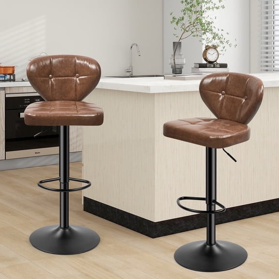 Daluvenix Bar Stools with Back Sets of 2 ,Modern Barstools Adjustable Faux Leather Upholstered Swivel Bar Stools, Counter Height Bar Chairs with Back for Kitchen Island,Brown