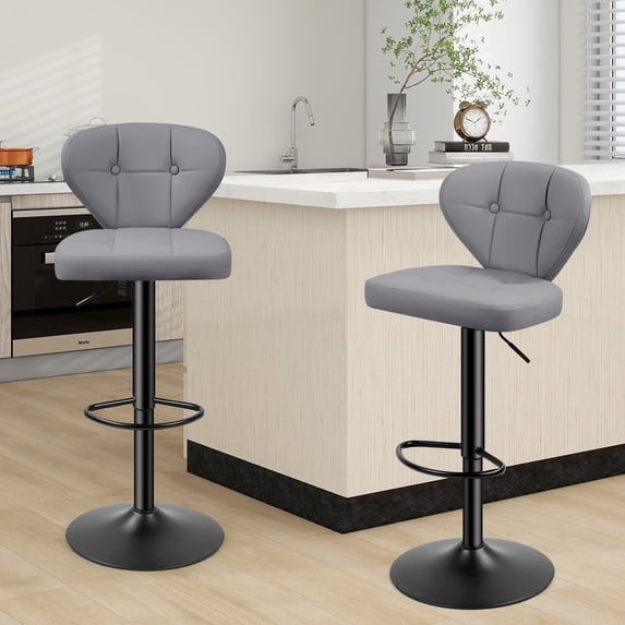 Daluvenix Bar Stools with Back Sets of 2 ,Modern Barstools Adjustable Faux Leather Upholstered Swivel Bar Stools, Counter Height Bar Chairs with Back for Kitchen Island,Dark Gray