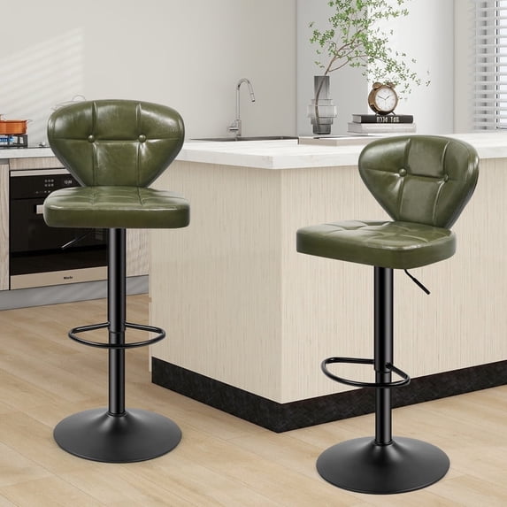 Daluvenix Bar Stools with Back Sets of 2 ,Modern Barstools Adjustable Faux Leather Upholstered Swivel Bar Stools, Counter Height Bar Chairs with Back for Kitchen Island,Green