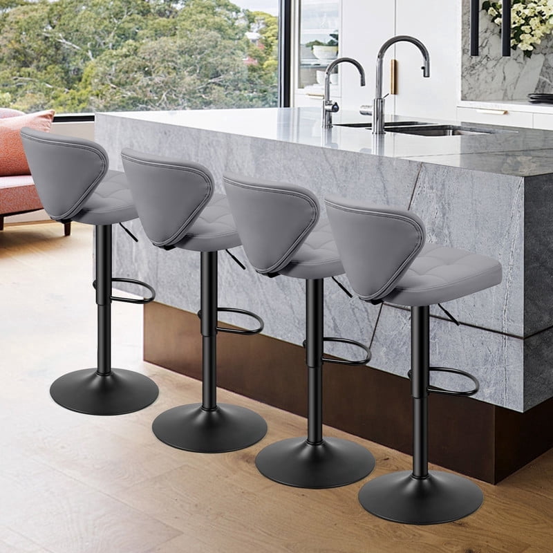Daluvenix Bar Stools with Back Sets of 4 ,Modern Barstools Adjustable Faux Leather Upholstered Swivel Bar Stools, Counter Height Bar Chairs with Back for Kitchen Island,Dark Gray