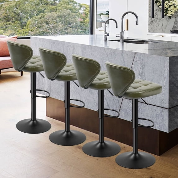 Daluvenix Bar Stools with Back Sets of 2 ,Modern Barstools Adjustable Faux Leather Upholstered Swivel Bar Stools, Counter Height Bar Chairs with Back for Kitchen Island,Green