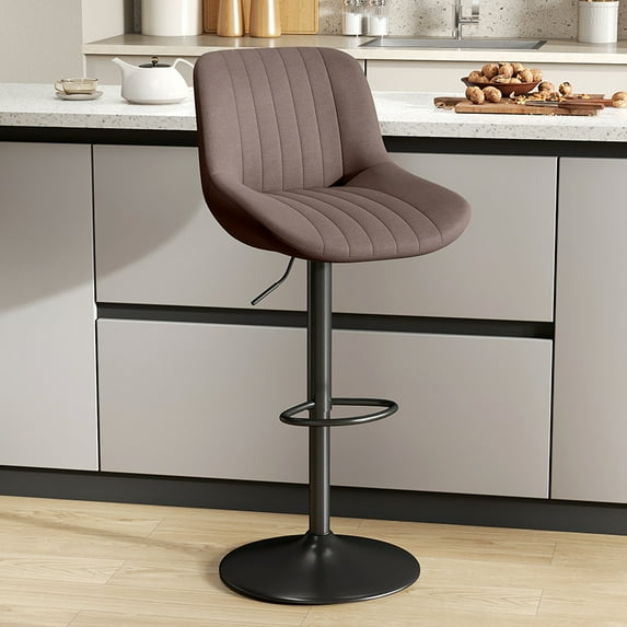 Daluvenix Adjustable Bar Stools Set of 1, Swivel Kitchen Bar Chairs with Back, Modern Tech Fabric Island Chairs for Home Kitchen, Brown