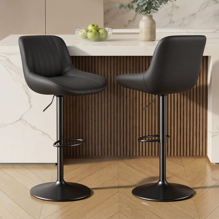 Daluvenix Adjustable Bar Stools Set of 2, Swivel Kitchen Bar Chairs with Back, Modern Tech Fabric Island Chairs for Home Kitchen, Black