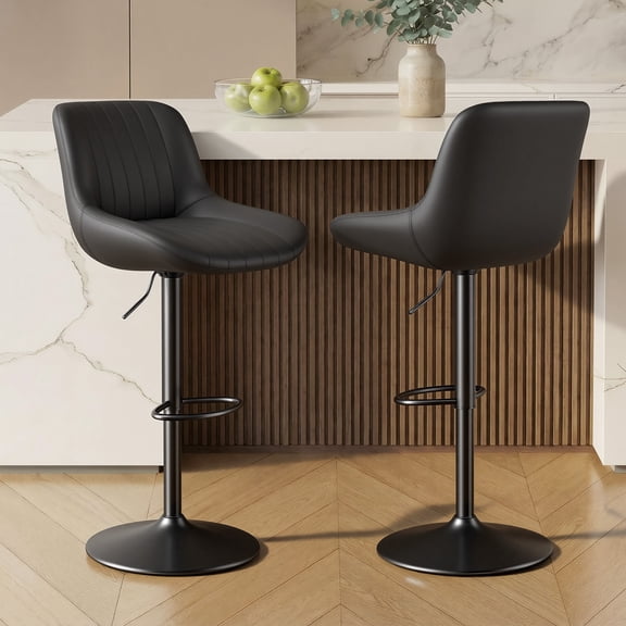 Daluvenix Adjustable Bar Stools Set of 2, Swivel Kitchen Bar Chairs with Back, Modern Tech Fabric Island Chairs for Home Kitchen, Black