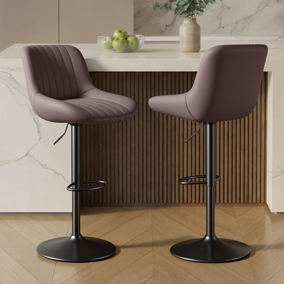 Daluvenix Adjustable Bar Stools Set of 2, Swivel Kitchen Bar Chairs with Back, Modern Tech Fabric Island Chairs for Home Kitchen, Brown