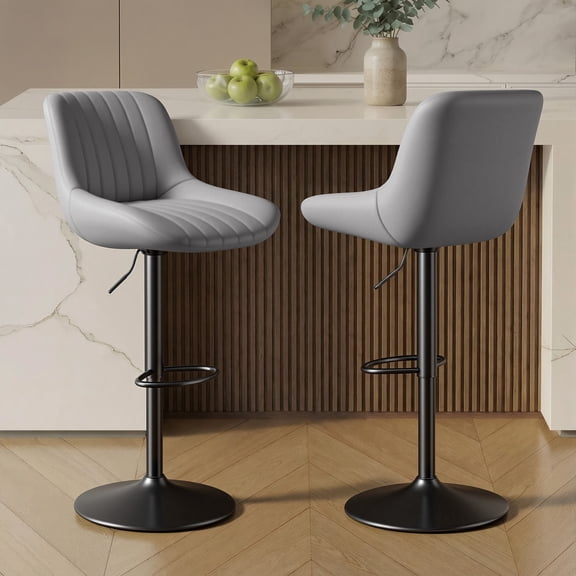 Daluvenix Adjustable Bar Stools Set of 2, Swivel Kitchen Bar Chairs with Back, Modern Tech Fabric Island Chairs for Home Kitchen, Dark Gray