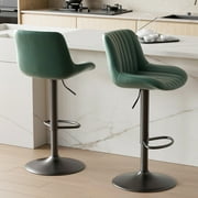 Daluvenix Adjustable Bar Stools Set of 2, Swivel Kitchen Bar Chairs with Back, Modern Tech Fabric Island Chairs for Home Kitchen, Green