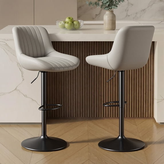 Daluvenix Adjustable Bar Stools Set of 2, Swivel Kitchen Bar Chairs with Back, Modern Tech Fabric Island Chairs for Home Kitchen, Light Gray