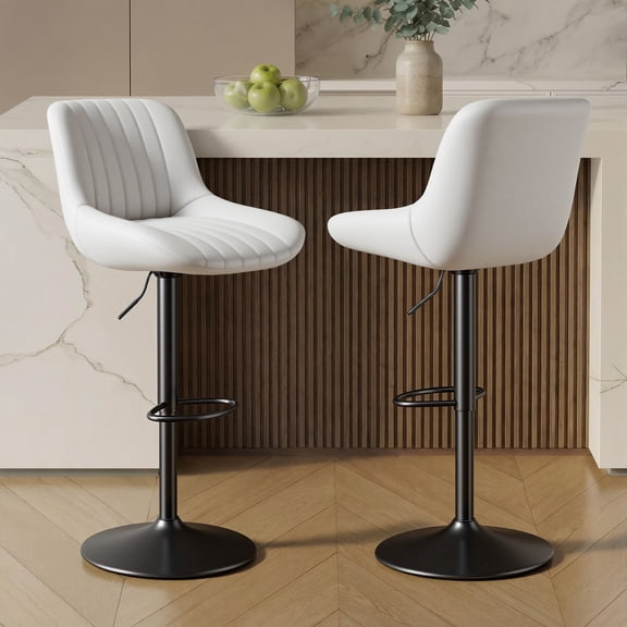 Daluvenix Adjustable Bar Stools Set of 2, Swivel Kitchen Bar Chairs with Back, Modern Tech Fabric Island Chairs for Home Kitchen, White