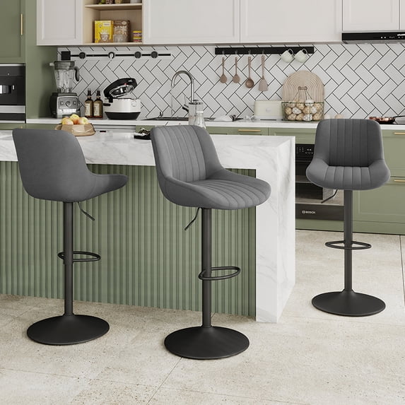 Daluvenix Adjustable Bar Stools Set of 3, Swivel Kitchen Bar Chairs with Back, Modern Tech Fabric Island Chairs for Home Kitchen, Dark Gray