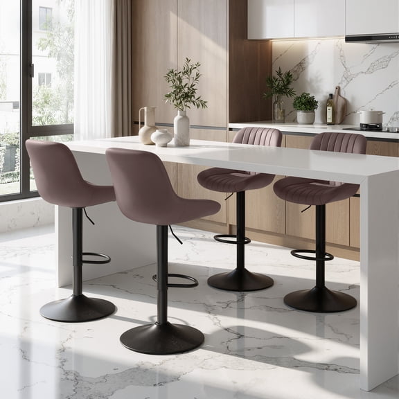 Daluvenix Adjustable Bar Stools Set of 4, Swivel Kitchen Bar Chairs with Back, Modern Tech Fabric Island Chairs for Home Kitchen, Brown