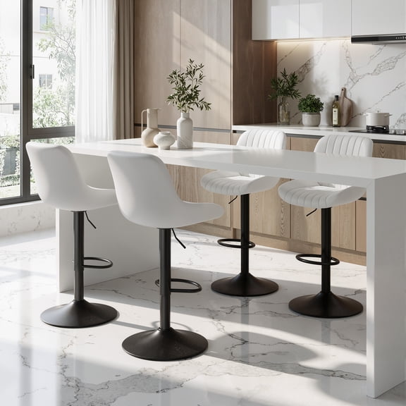 Daluvenix Adjustable Bar Stools Set of 4, Swivel Kitchen Bar Chairs with Back, Modern Tech Fabric Island Chairs for Home Kitchen, White