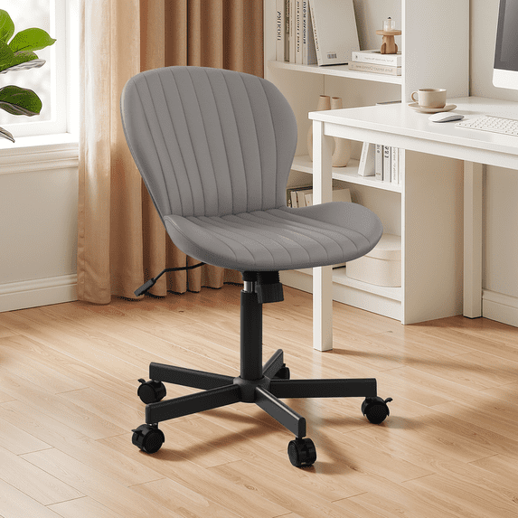 Daluvenix Armless Office Chair, PU Leather Desk Chair with Wheels ...