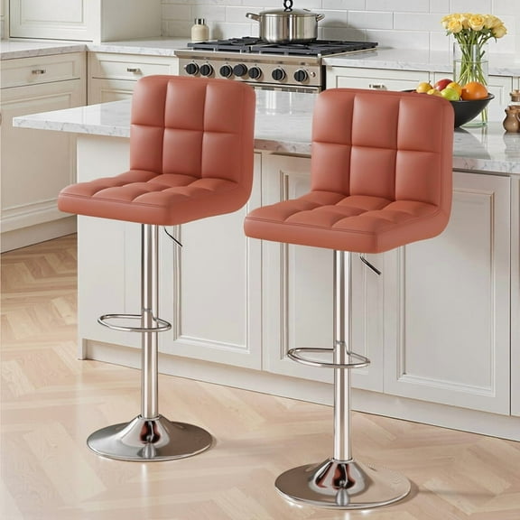 Daluvenix Swivel Bar stools set of 2 Modern PU Leather Barstools with Midback, Adjustable Counter Height Bar Chairs for Kitchen Island, Brown