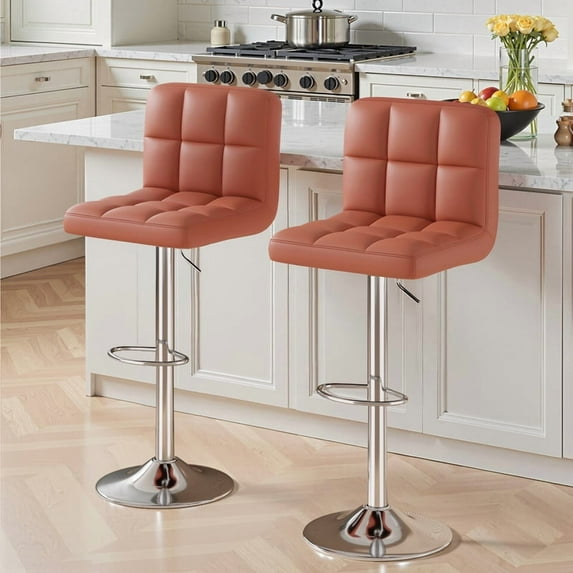 Daluvenix Swivel Bar stools set of 2 Modern PU Leather Barstools with Midback, Adjustable Counter Height Bar Chairs for Kitchen Island, Brown