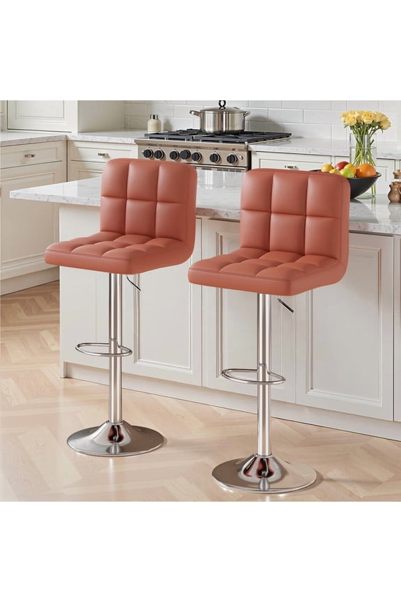 Swivel Bar stools set of 2 Modern PU Leather Barstools with Midback, Adjustable Counter Height Bar Chairs for Kitchen Island, Brown
